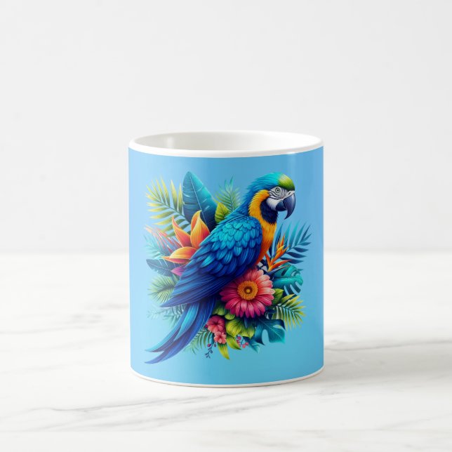 Colourful, blue tropical macaw  coffee mug (Center)