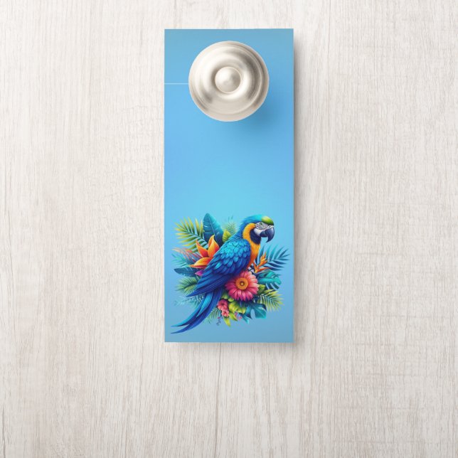 Colourful, blue tropical macaw  door hanger (On Knob)