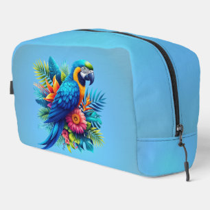 Colourful, blue tropical macaw dopp kit