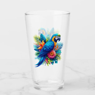 Colourful, blue tropical macaw  glass