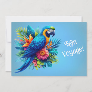 Colourful, blue tropical macaw holiday card