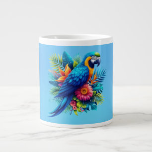Colourful, blue tropical macaw large coffee mug