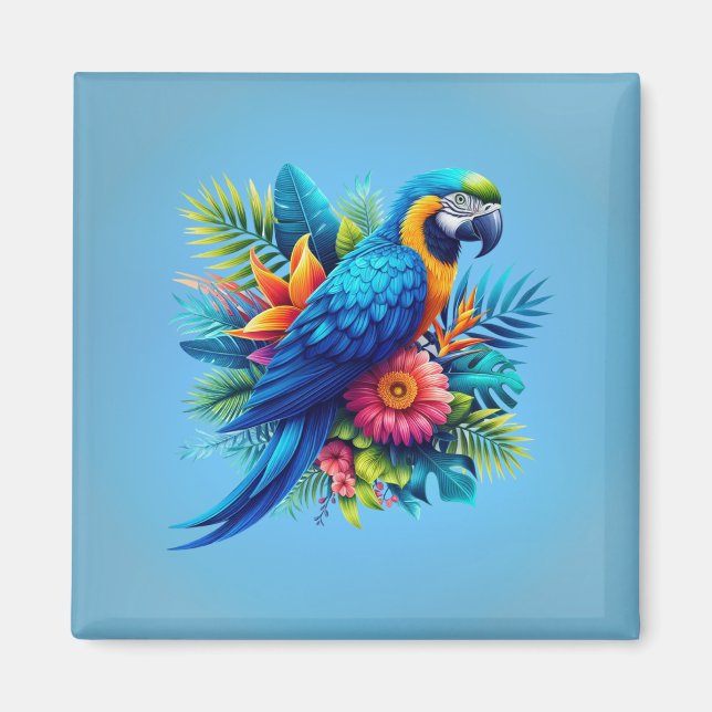 Colourful, blue tropical macaw  magnet (Front)