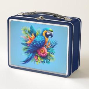 Colourful, blue tropical macaw metal lunch box