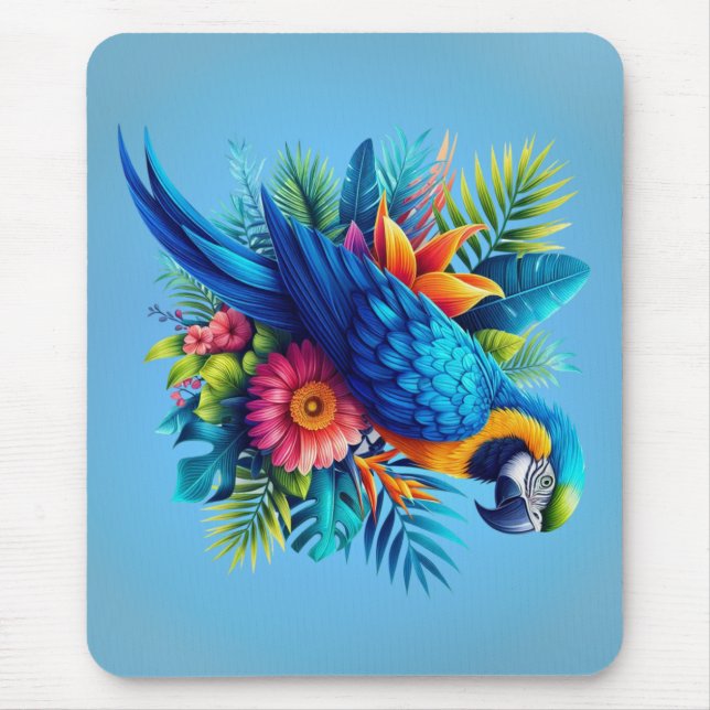 Colourful, blue tropical macaw  mouse pad (Front)