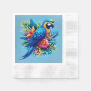 Colourful, blue tropical macaw napkin