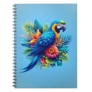 Colourful, blue tropical macaw  notebook