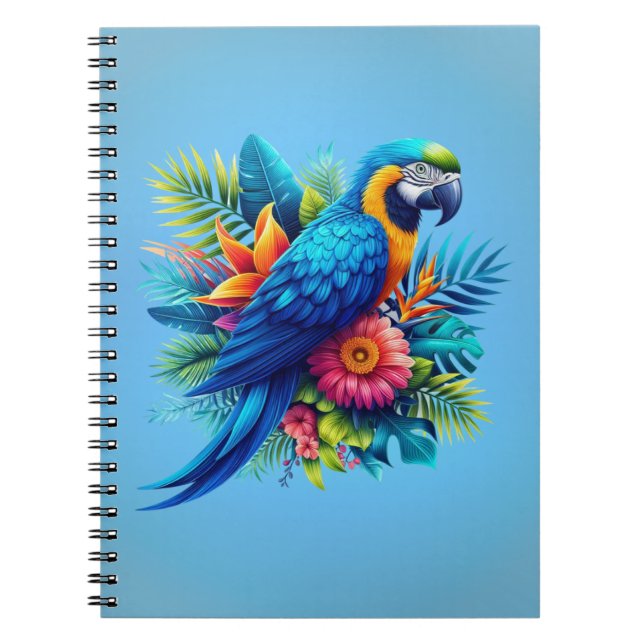Colourful, blue tropical macaw  notebook (Front)