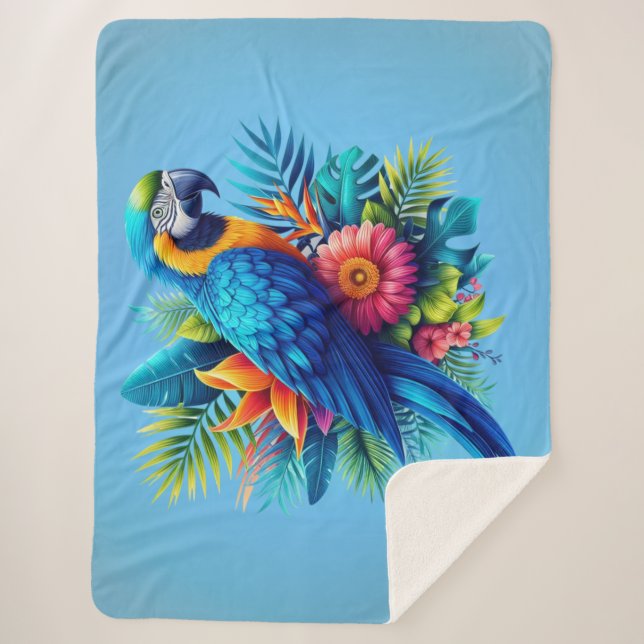 Colourful, blue tropical macaw  sherpa blanket (Front)