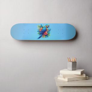Colourful, blue tropical macaw  skateboard