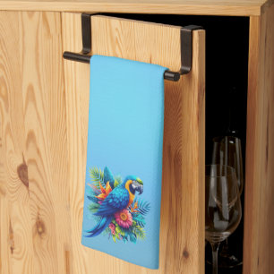 Colourful, blue tropical macaw tea towel