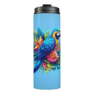 Colourful, blue tropical macaw thermal tumbler
