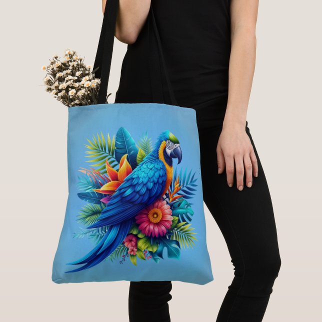 Colourful, blue tropical macaw  tote bag (Close Up)