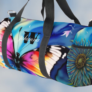 Colourful Blue Watercolor Butterfly Duffel Bag
