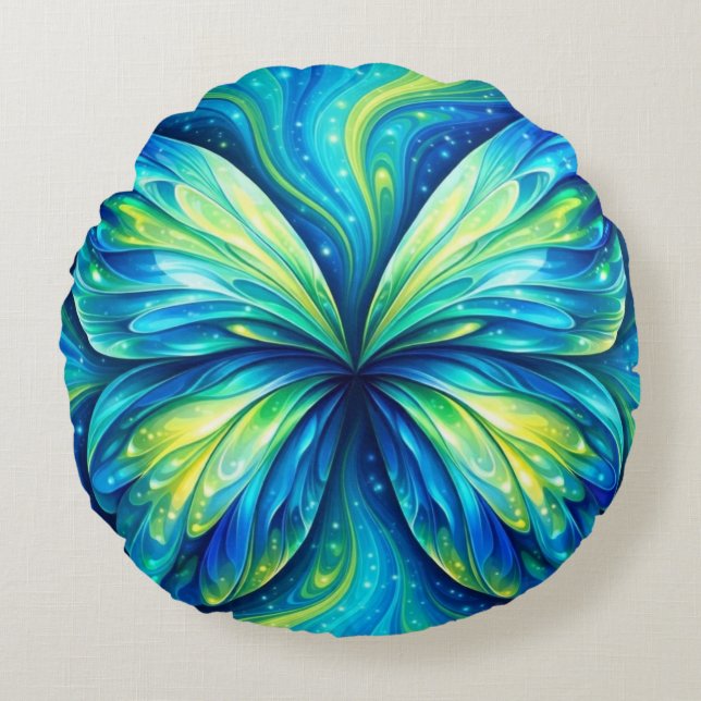 Colourful Blue, Yellow, Black Round Pillow (Front)