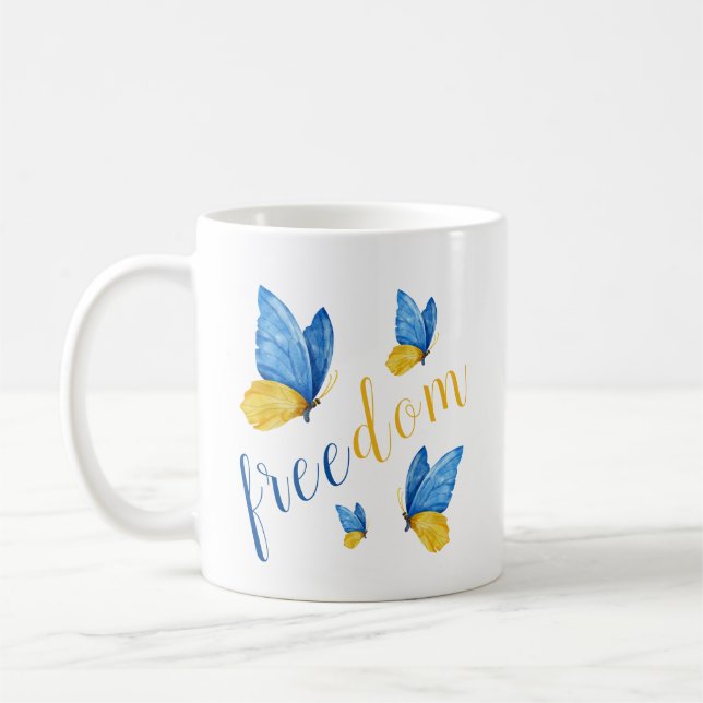 Colourful Blue Yellow Butterfly Coffee Mug (Left)