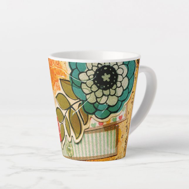 Colourful Blue & Yellow Floral Latte Mug (Right Angle)
