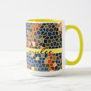 Colourful Blue Yellow Orange Abstract Funky Mosaic Mug