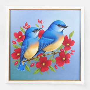 Colourful Bluebirds Perched Among Red Flowers Napkin
