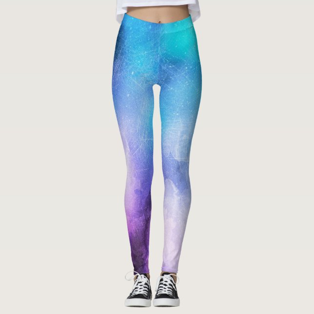 Colourful Blues and Purples in Scratchy Watercolor Leggings (Front)