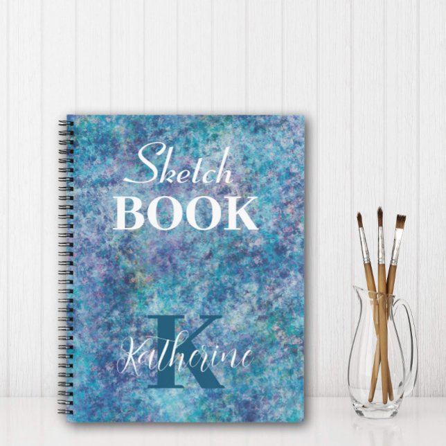 Colourful Blues Personalised Name Sketchbook  Notebook (Creator Uploaded)