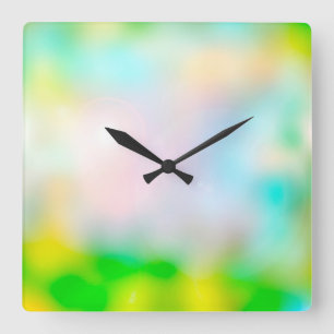 Colourful blurred flowers square wall clock