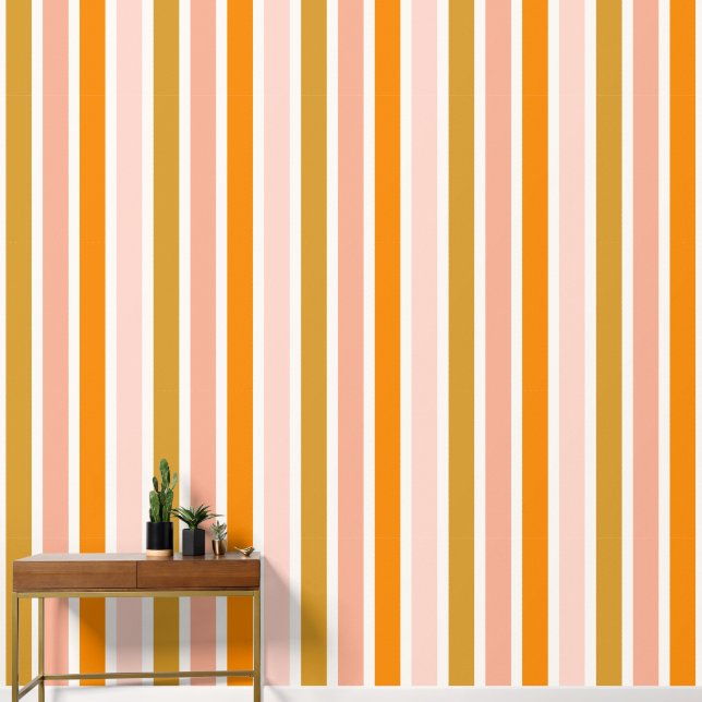 Colourful Blush Orange Striped Pattern Wallpaper (Hallway)