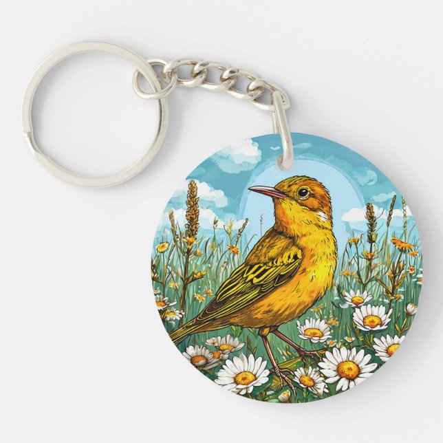 Colourful Blyth's reed warbler Bird Key Ring (Front)