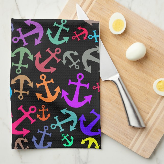 Colourful Boat Anchor Pattern Tea Towel (Quarter Fold)