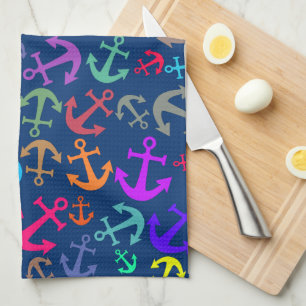 Colourful Boat Anchor Pattern Tea Towel