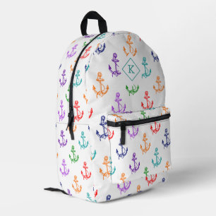 Colourful boat anchors nautical pattern printed backpack