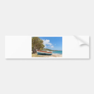 Colourful boat lying on greek beach bumper sticker