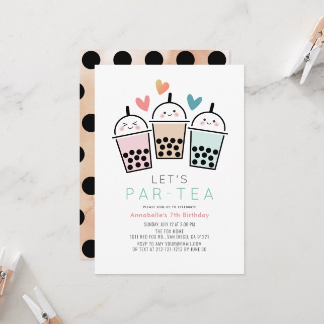 Colourful Boba Bubble Tea Party Birthday Invitation (Front/Back In Situ)