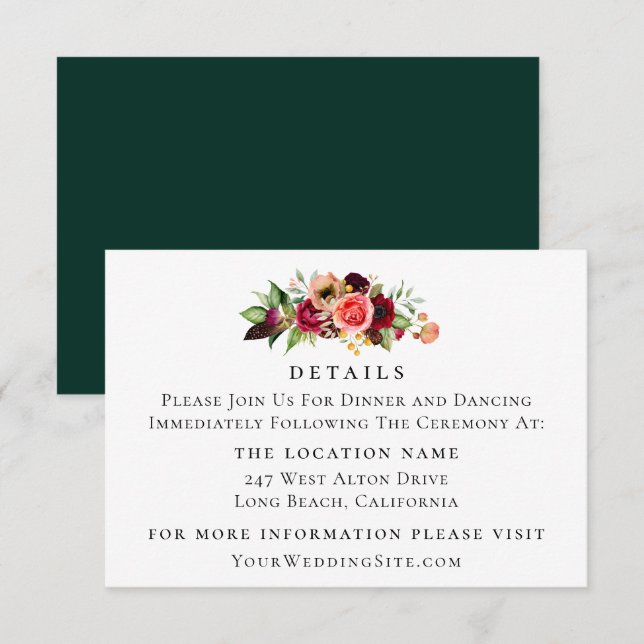 Colourful Bohemian Floral Wedding Details Invitation (Front/Back)