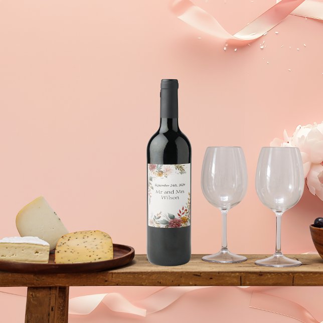 Colourful Bohemian Floral Wedding Wine Labels (Creator Uploaded)