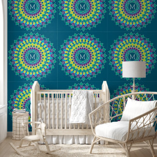 Colourful Bohemian Flower with Custom Monogram Wallpaper