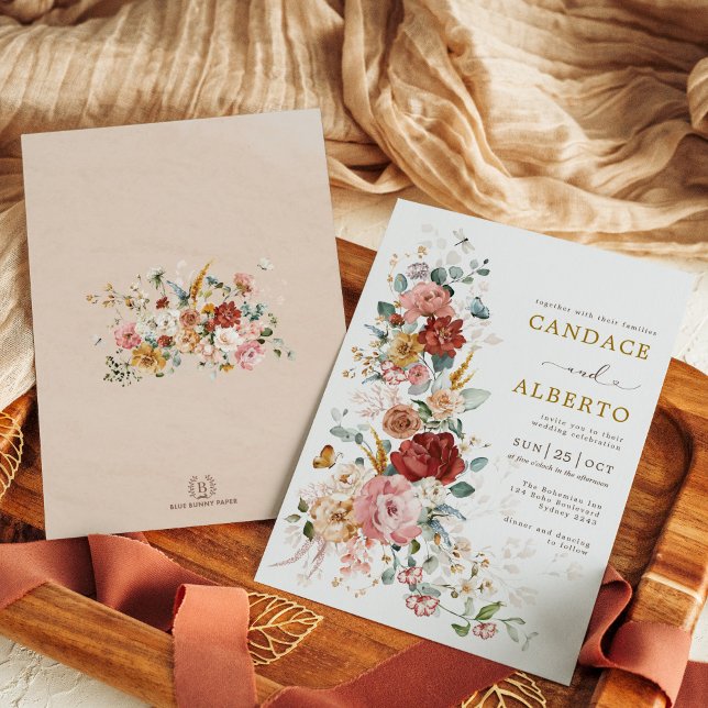 Colourful Bohemian Garden Flower Wedding Invitation (Creator Uploaded)