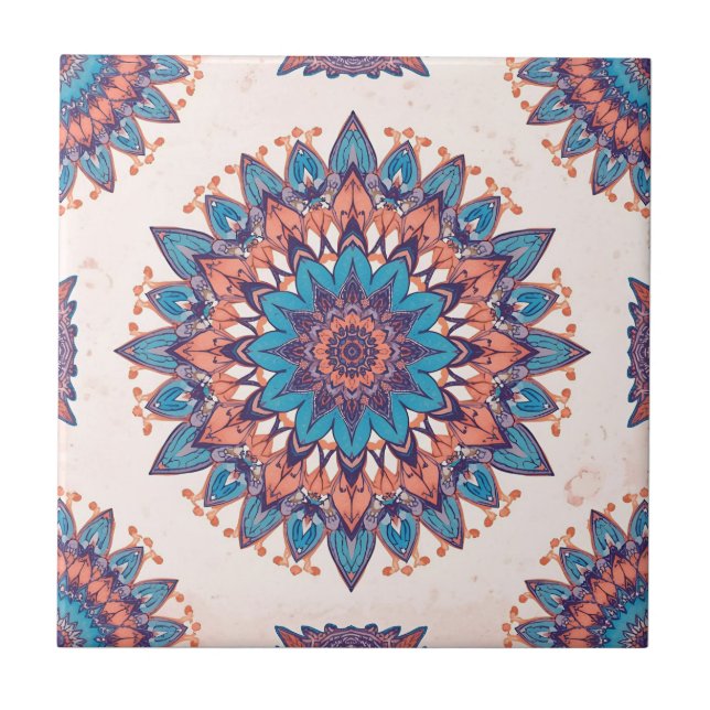 Colourful Bohemian Mandala Pattern Ceramic Tile (Front)