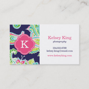 Colourful Bohemian Paisley Henna Custom Monogram Business Card