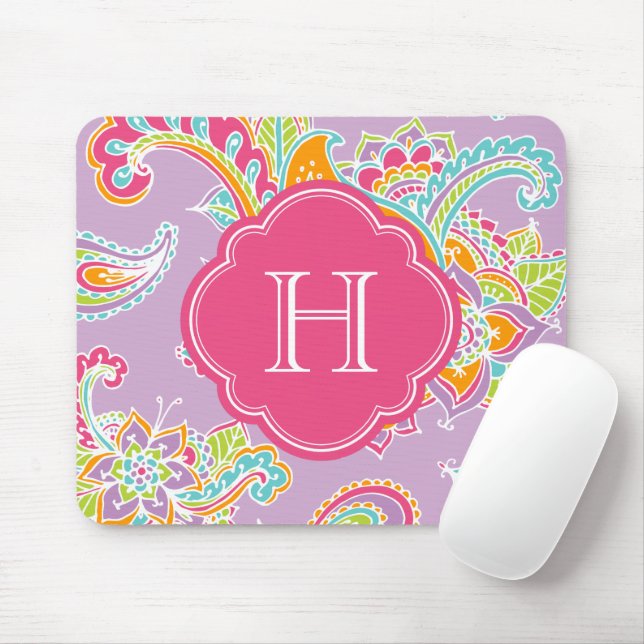 Colourful Bohemian Paisley Henna Custom Monogram Mouse Pad (With Mouse)