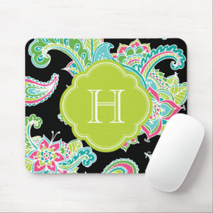 Colourful Bohemian Paisley Monogram Mouse Pad
