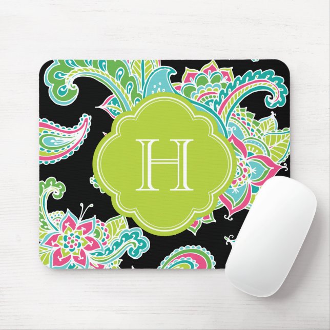 Colourful Bohemian Paisley Monogram Mouse Pad (With Mouse)