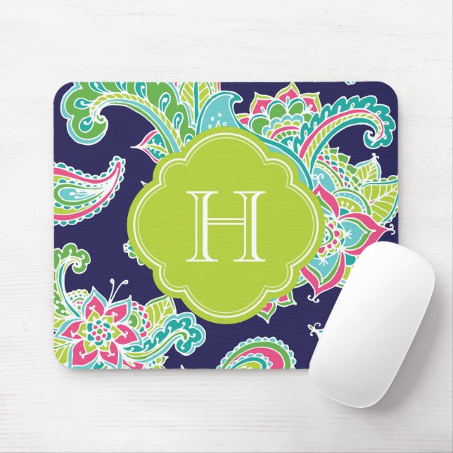 Colourful Bohemian Paisley Monogram Mouse Pad (With Mouse)