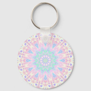 Colourful Bohemian Trippy Bright Pastel Mandala Key Ring