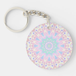 Colourful Bohemian Trippy Bright Pastel Mandala Key Ring