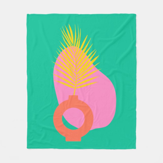 Colourful Boho Abstract Botanical Shapes in Green  Fleece Blanket (Front)