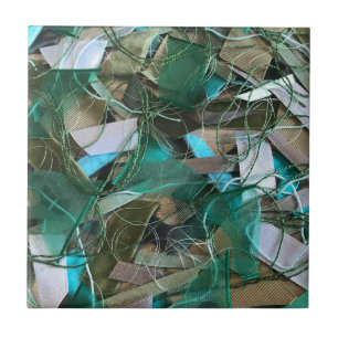 Colourful boho abstract green olive grey teal ceramic tile