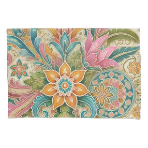 Colourful Boho Batik Botanical Watercolor Floral Pillowcase