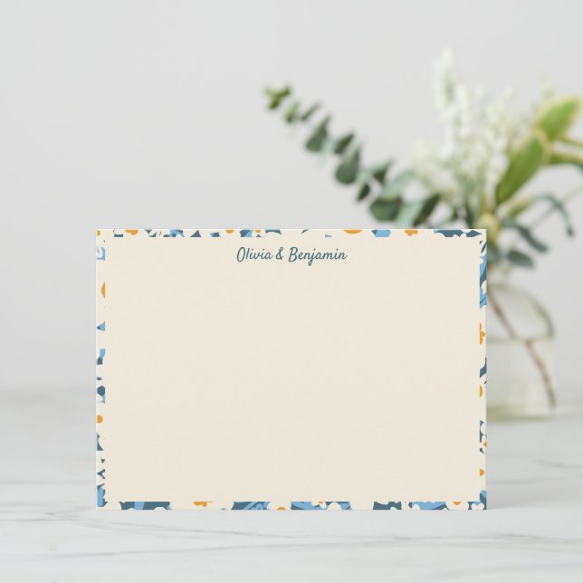 Colourful Boho Blue and White Floral Personalised Card (Standing Front)