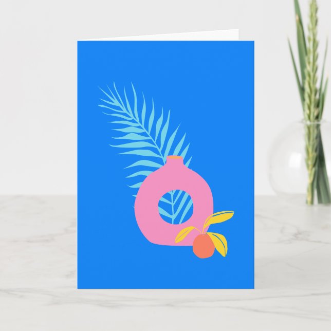Colourful Boho Botanical Fruit Art in Blue  Note Card (Front)